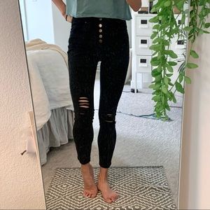 🪴$5/25🪴 Black Denim Distressed Button Fly Ankle Skinny Jeans Juniors 7
